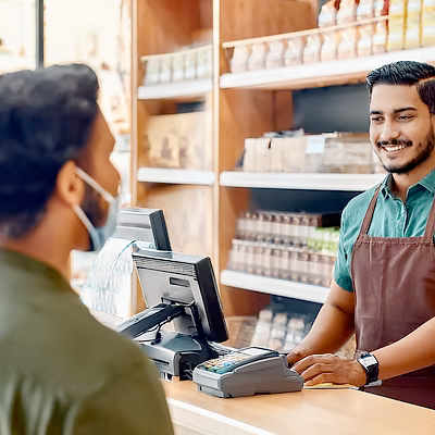 Business transaction at retail location